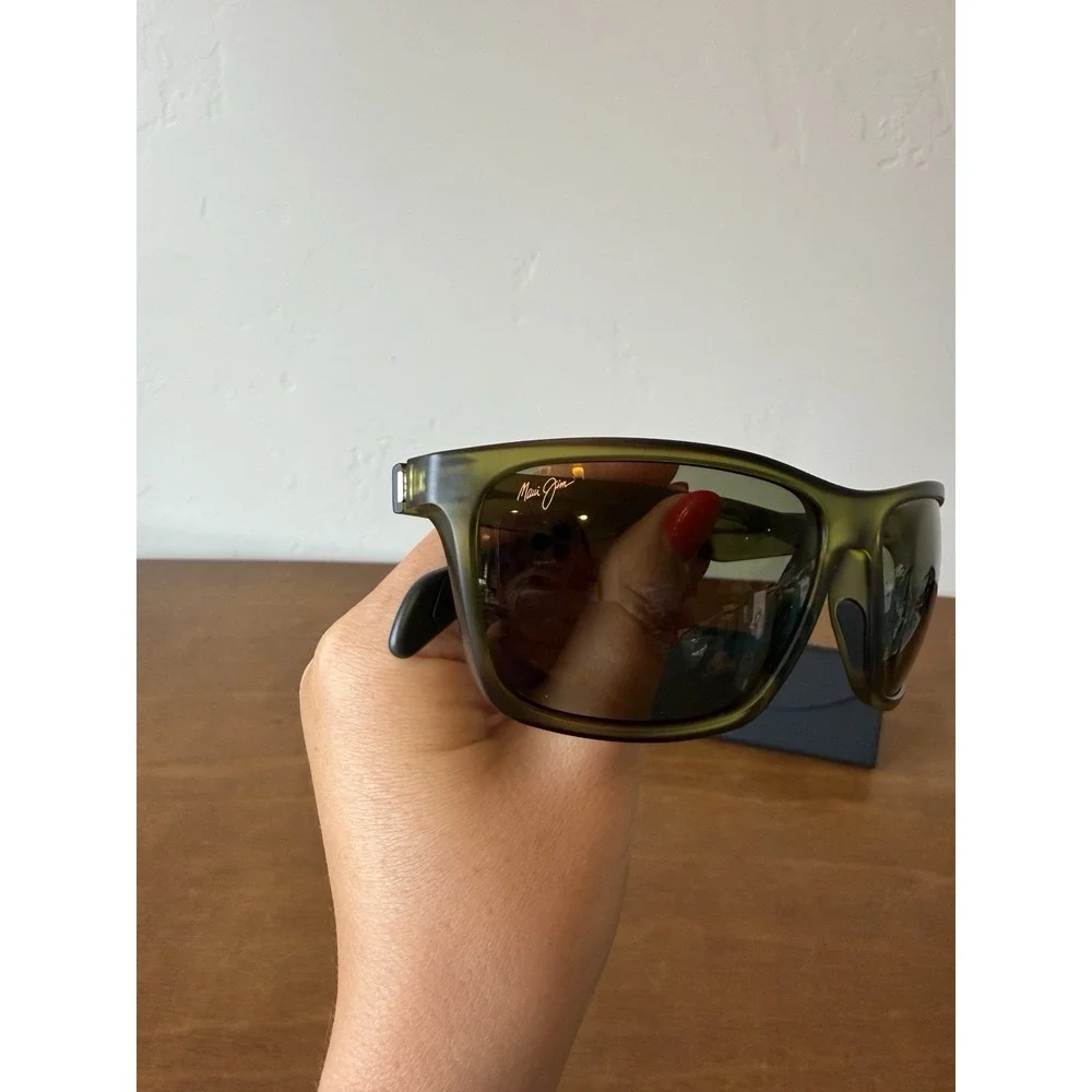 NWT MAUI JIM MAKOA MATTE KHAKI GREEN POLAR HT GREEN GLASS SUNGLASSES HT804-15M